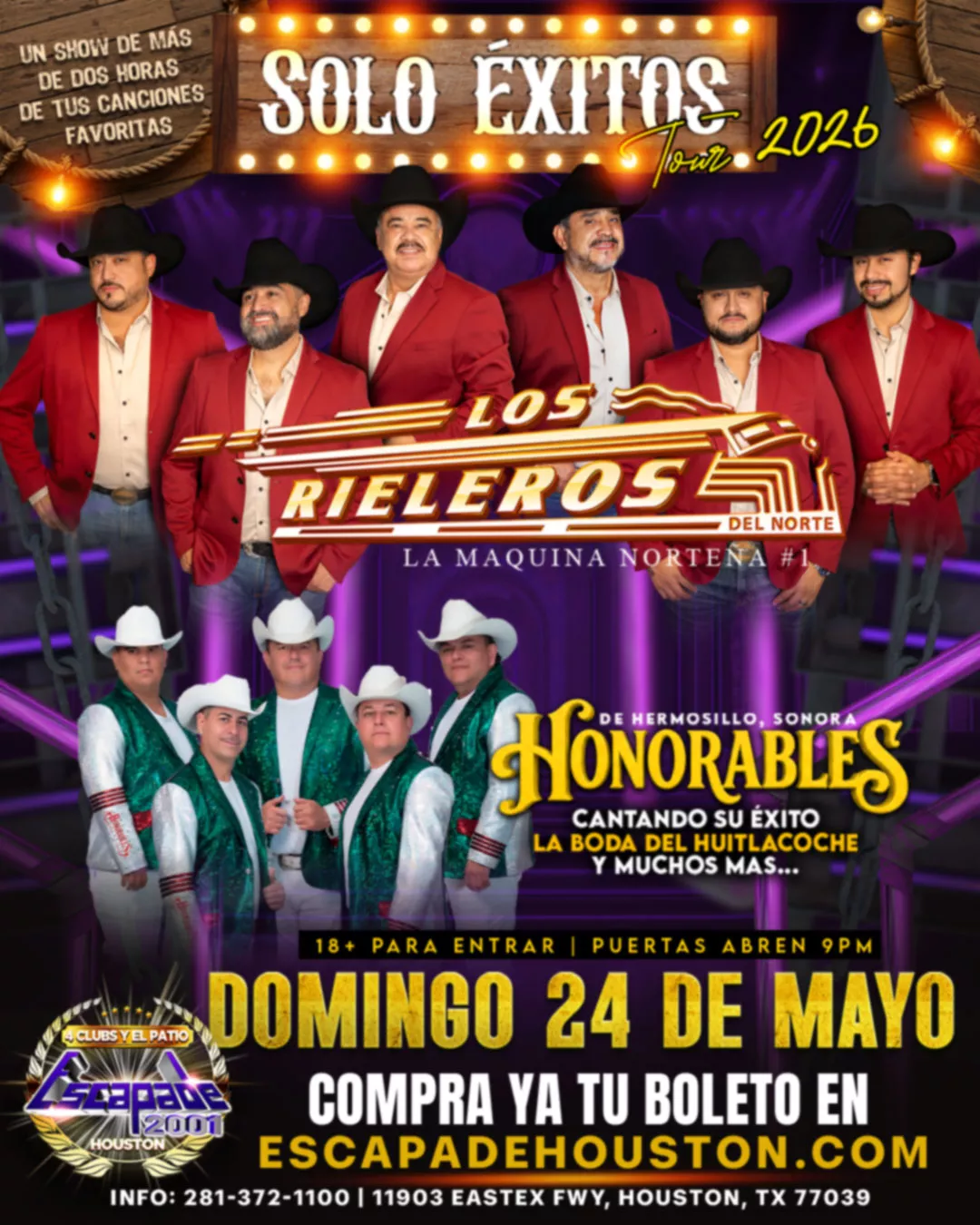 Los Rieleros del Norte en Houston | Concierto en Escapade 2001 Evento de música norteña en vivo con Los Rieleros del Norte, Honorables y Nueva Pradera en Houston.