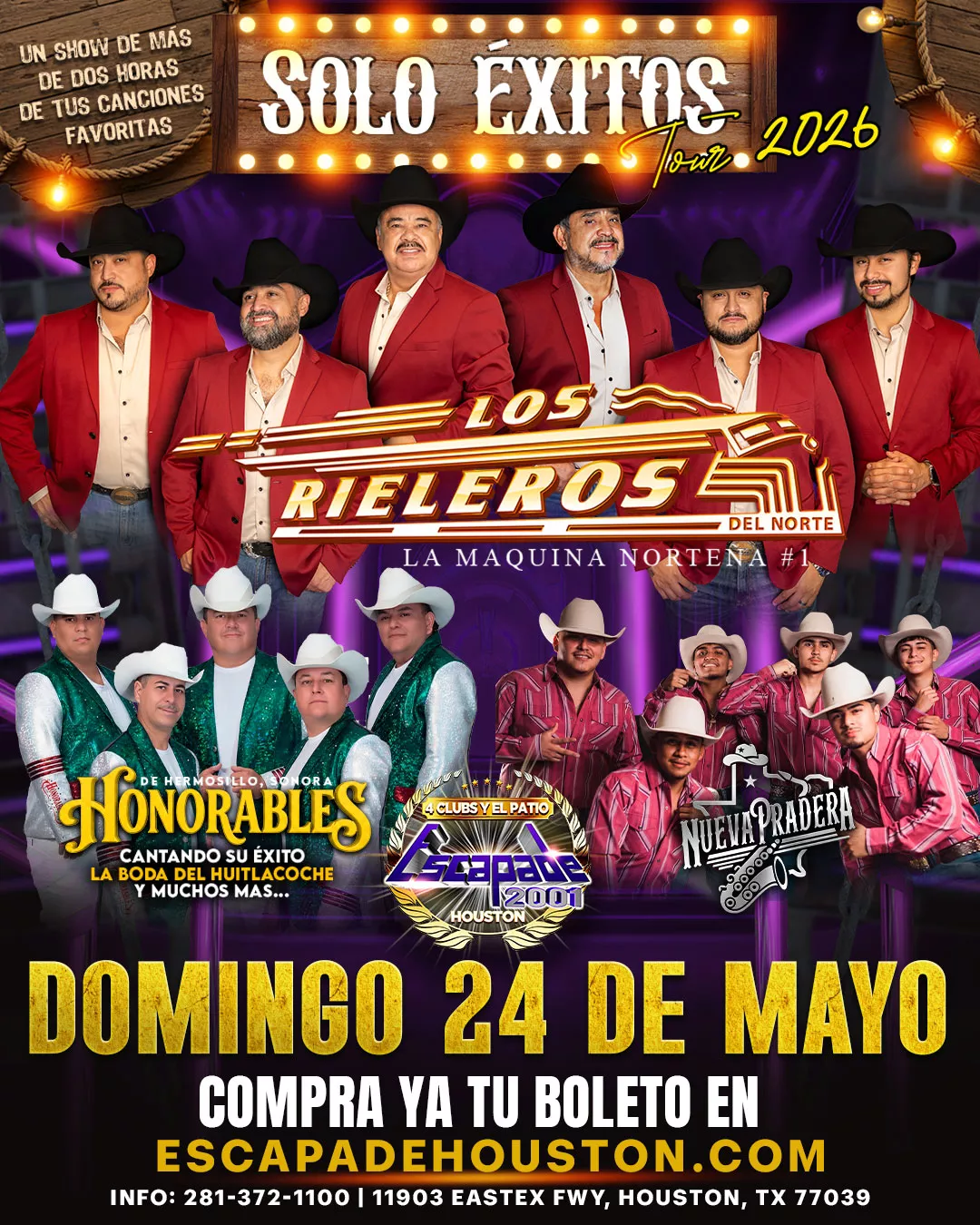 Los Rieleros del Norte en Houston | Concierto en Escapade 2001 Evento de música norteña en vivo con Los Rieleros del Norte, Honorables y Nueva Padrera en Houston.