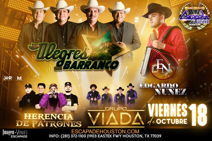 Los Alegres del Barranco, Edgardo Nuñez, El Rabbanito, y Grupo Viada en Houston