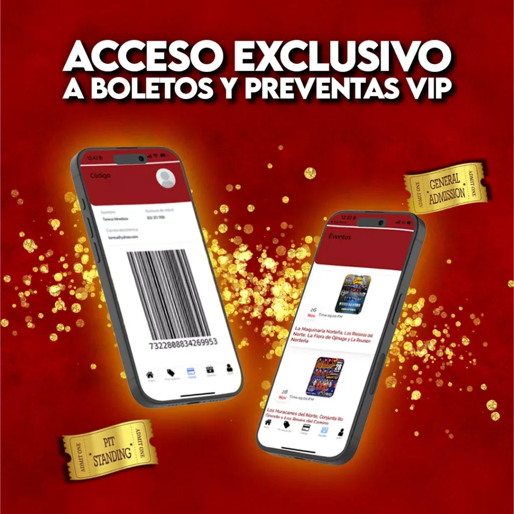 App Escapade VIP mostrando código y eventos con acceso exclusivo a boletos y preventas