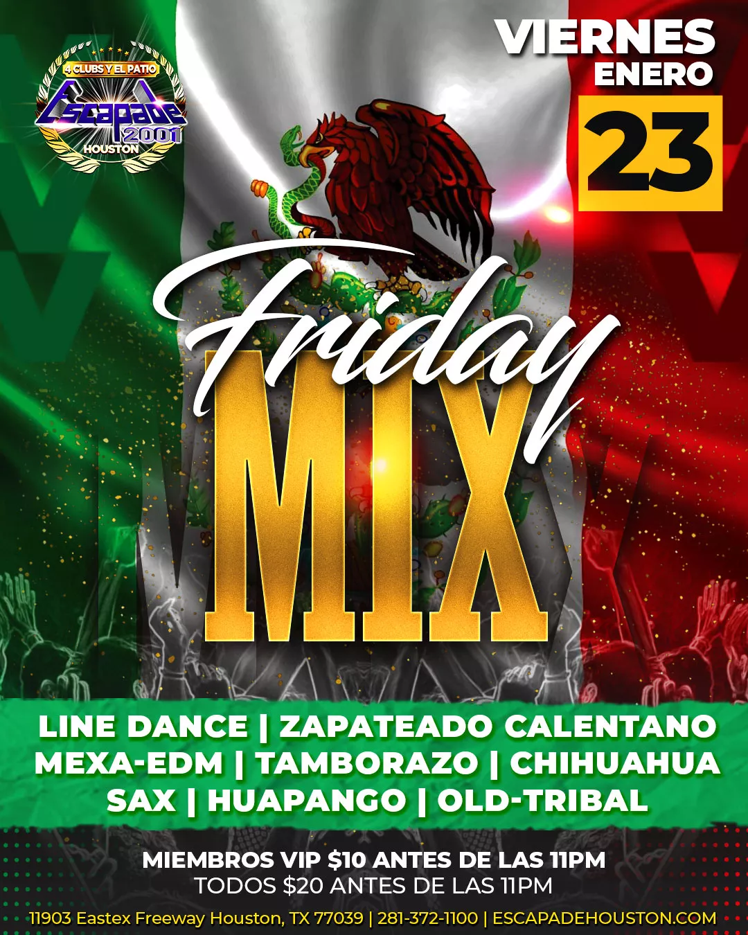 Evento Friday Mix con música multigénero para bailar en Houston en Escapade 2001, viernes 23 de enero.