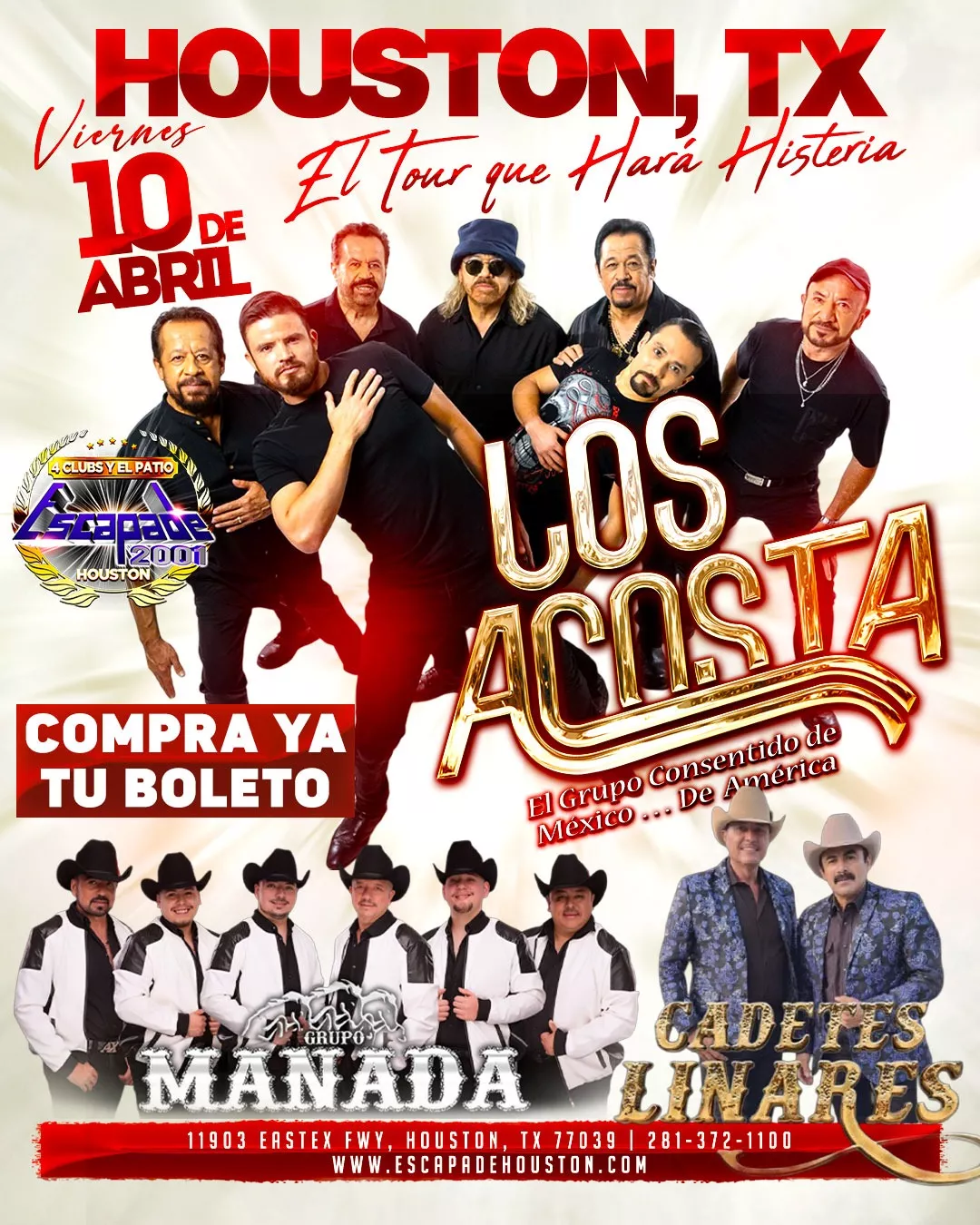 Concierto en vivo en Houston con Los Acosta, Grupo Manada y Cadetes Linares.