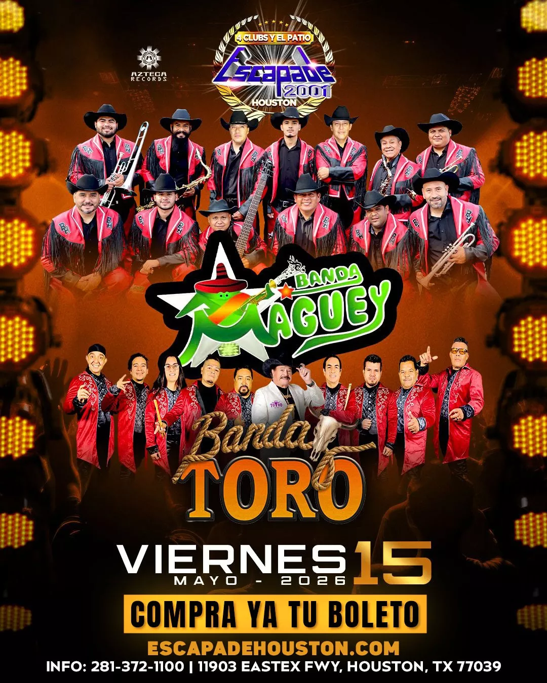 Evento de música de banda en vivo con Banda Maguey y Banda Toro en Houston en Escapade 2001.