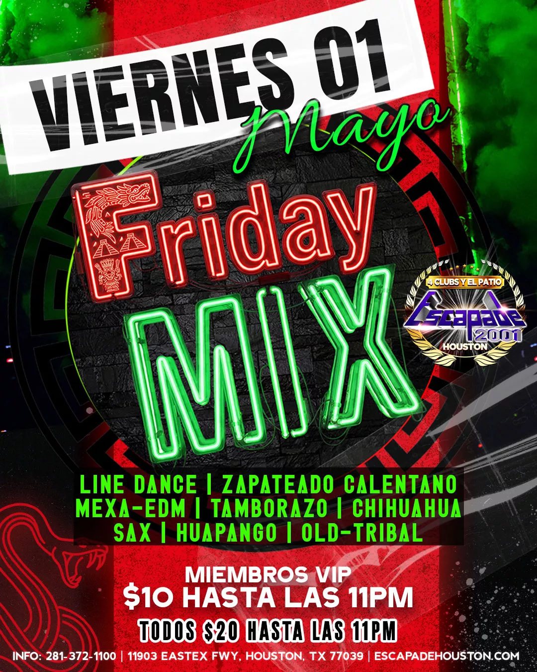 Evento Friday Mix con música multigénero en Houston en Escapade 2001.