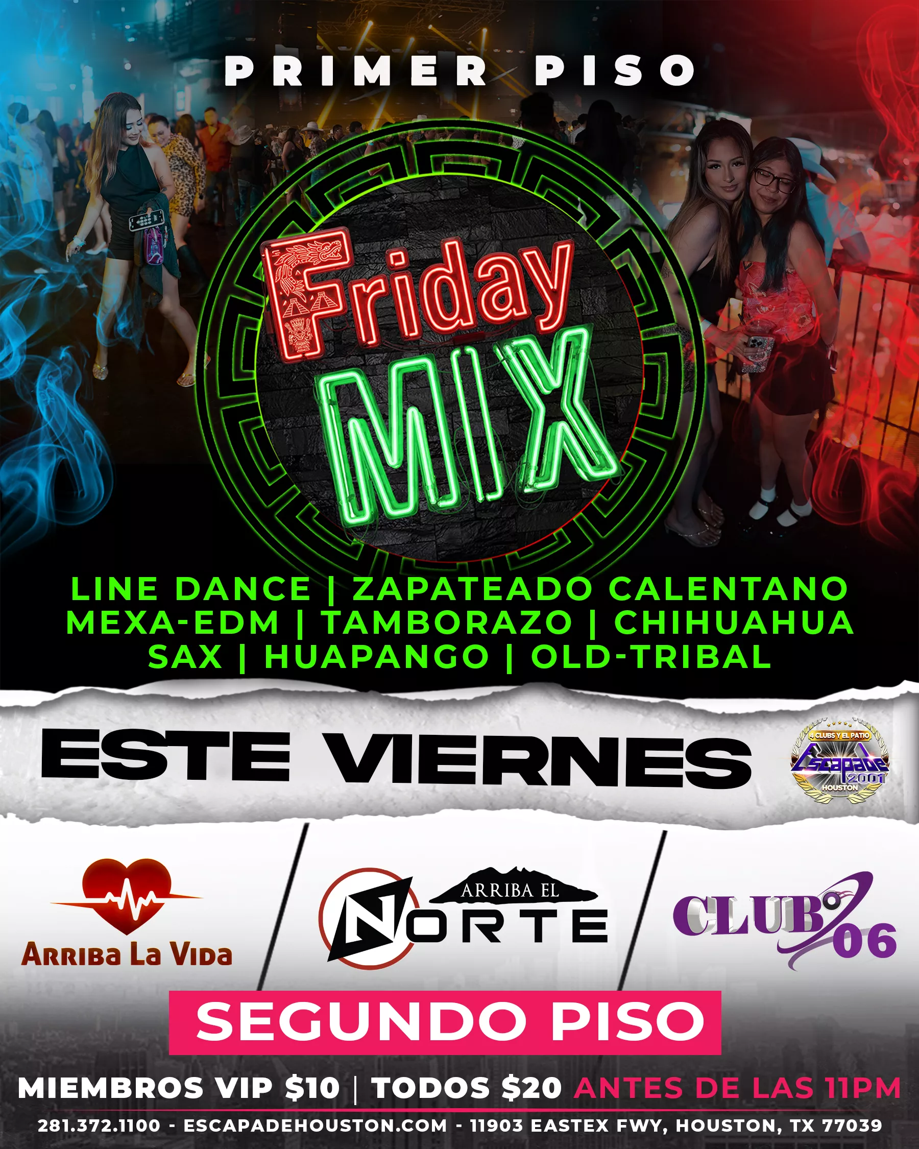 Evento Friday Mix con música multigénero en Houston en Escapade 2001.